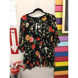 Antthony originals mesh flowy peplum blouse floral butterfly new HSN